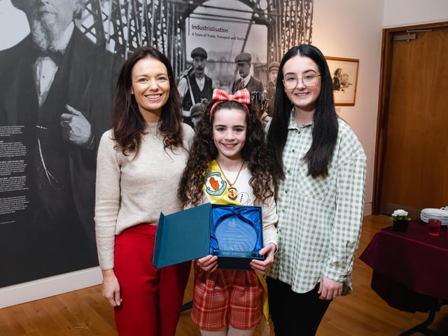 Irish Dancing under-11s Ulster Gold medallist Tori McLaughlin pictured with her teachers Ciara Deery and Aoibhinn Kerr.