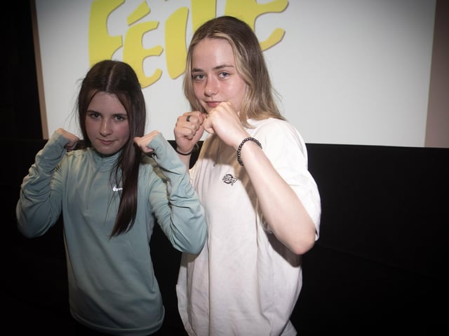 Oakleaf boxers Chaniece Robinson and Carleigh Irving pictured at Tuesday's premiere.