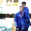 Northern Ireland’s ​Eoin Toal chats with Bolton Wanderers team-mate Dion Charles ahead of Sunday’s game against Finland. Picture by William Cherry