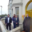 Former Alliance Party leader David Ford with Derry & Strabane Councillors Philip McKinney and Rachael Ferguson and local party members officially opening the party's new office at Dacre Terrace.