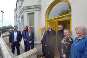 Former Alliance Party leader David Ford with Derry & Strabane Councillors Philip McKinney and Rachael Ferguson and local party members officially opening the party's new office at Dacre Terrace.
