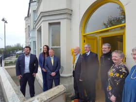 Former Alliance Party leader David Ford with Derry & Strabane Councillors Philip McKinney and Rachael Ferguson and local party members officially opening the party's new office at Dacre Terrace.