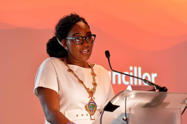 Mayor Lilian Seenoi Barr speaking at the 2024 Derry Journal People BetMcLean Awards.  Photo: George Sweeney