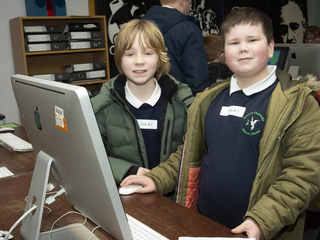 Prospective pupils from Naiscoil Cholmcille, Dhoire pictured checking out St. Joseph’s Boys' School during Friday’s Open Day. (Photos: Jim McCafferty Photography)
