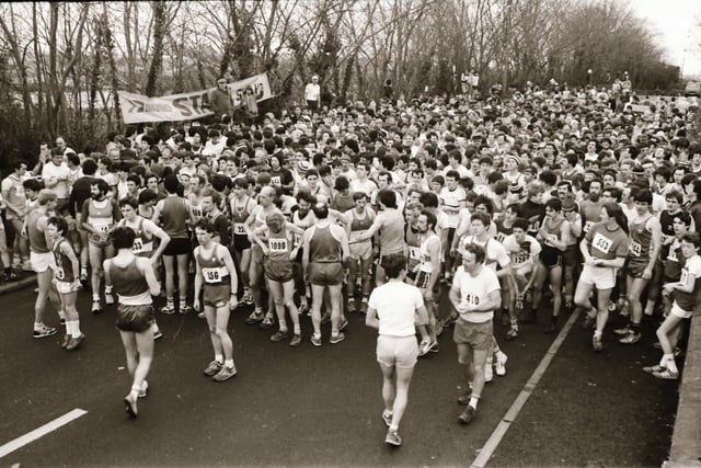 Runners prepare for the start of the 1983 Male Mini Marathon in Derry.