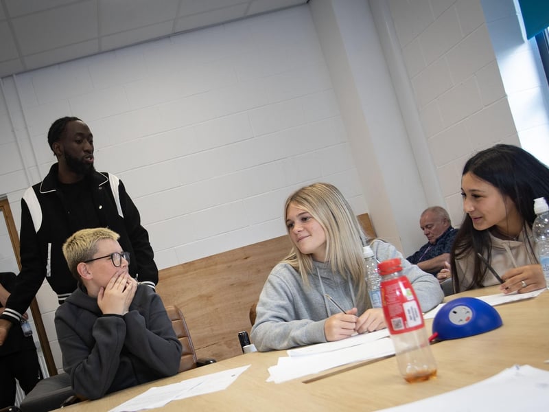 Working on the lyrics during Tuesday's three hour workshop with Dublin Rapper SELLO at the Creggan Youth Club, Fanad Drive, Derry on Tuesday afternoon. (Photos: Jim McCafferty Photography)