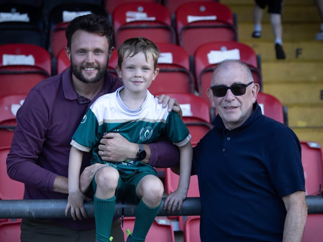 Former Finn Harps player Harry Sharkey pictured with his son-in-law and grandson at the Ryan McBride tournament.