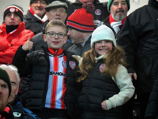 Young fans at the Brandywell for Derry City’s game against Waterford. Photo: George Sweeney