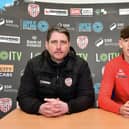 Wolves midfielder Luke O'Donnell pictured with Derry City manager Ruaidhri Higgins when he signed his first professional contract earlier this year.