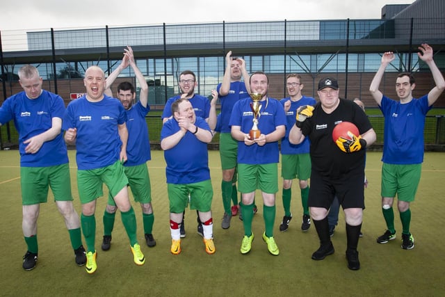 Destined FC celebrate winning last week’s Peace Games tournament, which took place at the Foyle Arena.