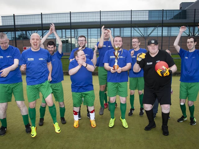 Destined FC celebrate winning last week’s Peace Games tournament, which took place at the Foyle Arena.