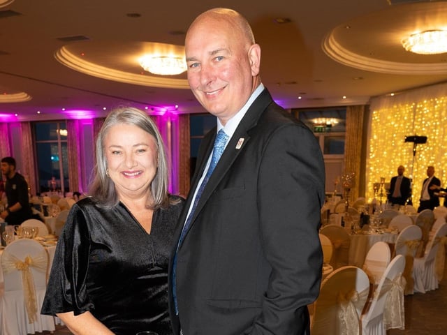 Mairead and Ali FArren at the 2025 Tip O’Neill Irish Diaspora Awards took place on Friday evening at the Inishowen Gateway Hotel in Buncrana, honouring four exceptional members of the Global Irish community whose achievements reflect the enduring spirit and values of the Irish diaspora. Photo Clive Wasson : .