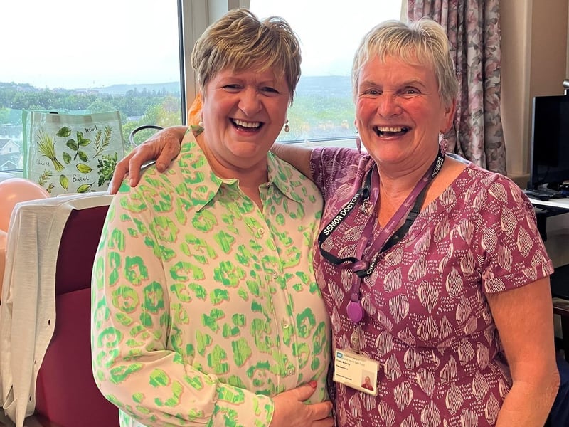 Dr. Freda Mooney celebrating her retirement with her colleague Maria at Altnagelvin.