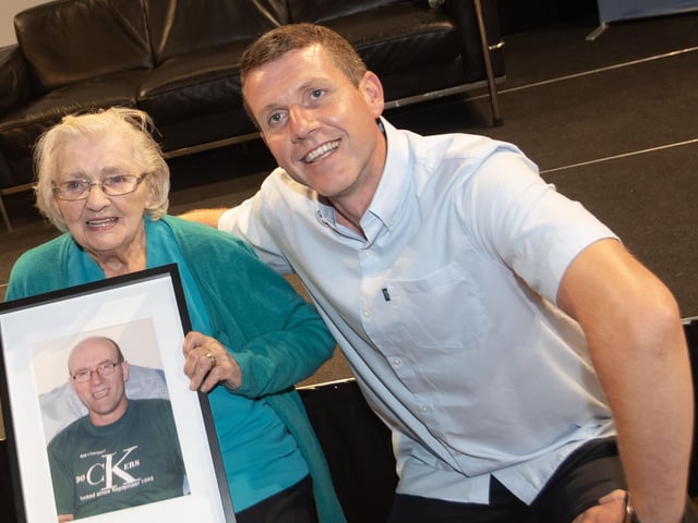 Ciarán Mac Giolla Bhéin, the Belfast-based President of Conradh na Gaeilge, with Mary Nelis.