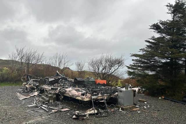 The family's mobile home was left 'gutted' by the fire.