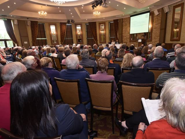 2017: The packed room for a Defective Blocks Information Evening held in An Grianan Hotel. DER2517-138KM