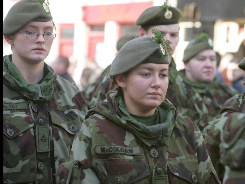 Soldiers in parade as they participated in the St. Patrick's Day parade in Buncrana. (1903JB14) : St Patrick's Day in Buncrana in 2006