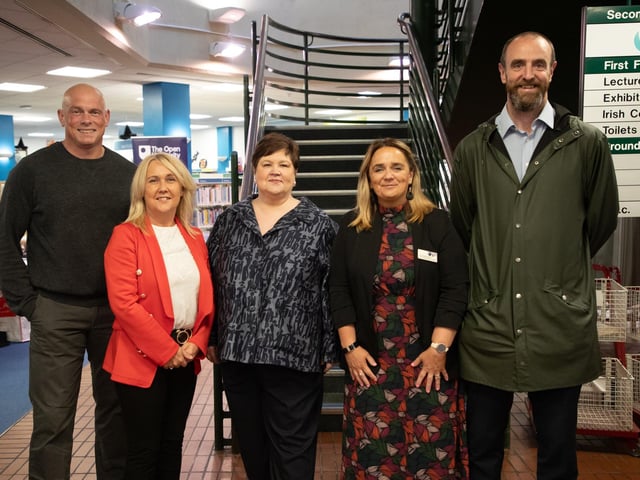 L - R John Peto LNI Board Member Ciara Ferguson MLA Evelyn Hoy COPNI Dr Sinead Eccles OU and Mark Durkan MLA.