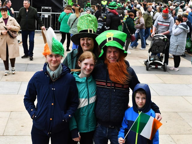 Revellers at the St Patrick’s Day parade, in Derry, on Monday afternoon. Photo: George Sweeney