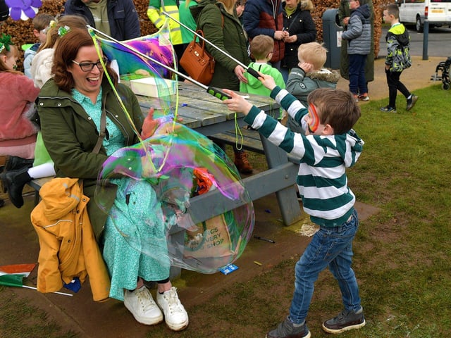 Fun for families in the Peace Garden on St Patrick’s Day. Photo: George Sweeney. DER2311GS – 36