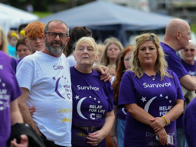 Almost one hundred cancer survivors took part in an inspiring Lap of Honour around St Columb’s running track prior to 40 fund-raising teams beginning the opening laps of the 24 hour Legenderry Relay for Life. Photo: George Sweeney.