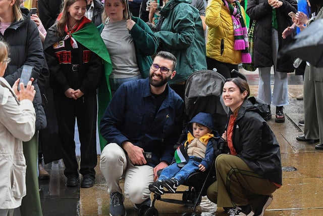 Palestinian photojournalist Motaz Azaiza poses for a photograph at Guildhall Square on Thursday afternoon. Photo: George Sweeney