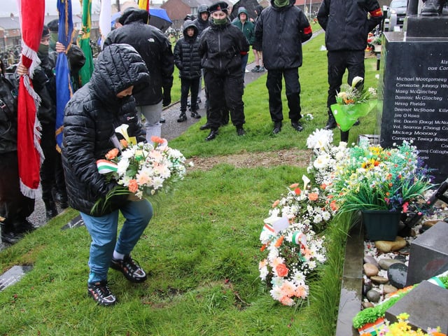 Wreath laying at the IRSP Easter wreath laying commemoration at the Republican Socialist plot, City Cemetery. (Photo - Deirdre Heaney, nwpresspics)