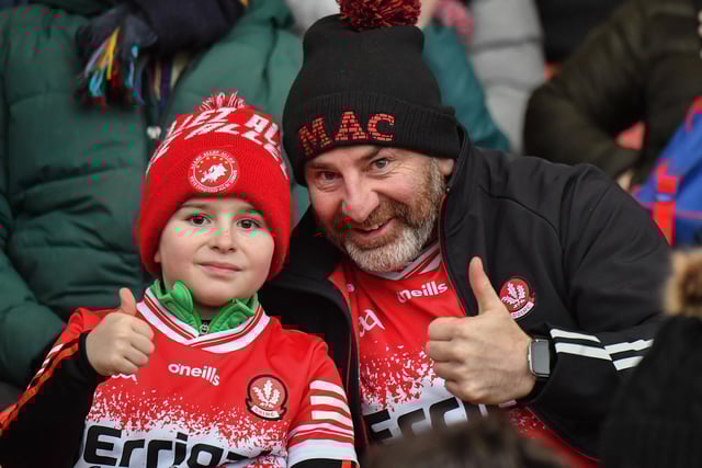 Fans at Derry’s NFL game against Galway at Celtic Park on Saturday evening. Photo: George Sweeney