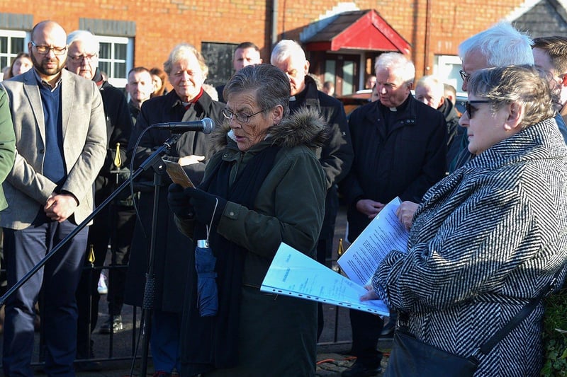 Kay Duddy reads a prayer for peace at the Annual Bloody Sunday Remembrance Service held at the monument in Rossville Street on Sunday morning.  Photo: George Sweeney. DER2306GS – 20