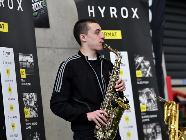 Musician providing entertainment at the Maiden City Hyrox IV held at Sean Dolans GAC. Photograph: George Sweeney