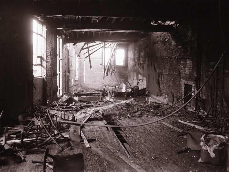 St Patrick's Hall on Spencer Road, destroyed by a bomb followed by a fire.