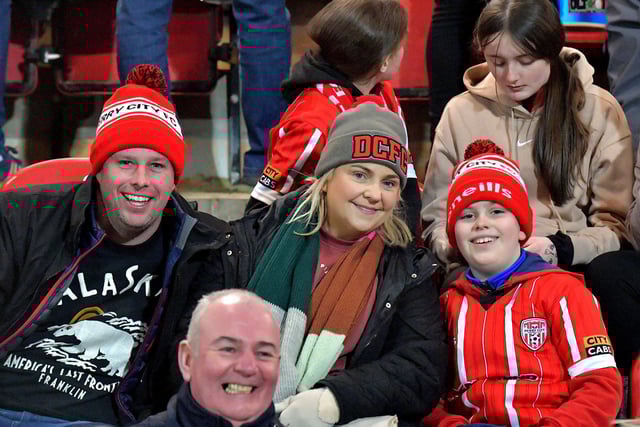 Derry City fans at the Ryan McBride Brandywell Stadium for the game against Dundalk on Friday evening last. Photo: George Sweeney. DER2310GS – 041