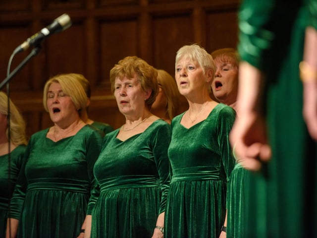 The Mayor Councillor Sandra Duffy hosted an evening to mark International Womens Day in the Guildhall which included a performance by Colmcille Ladies Choir, an address by Mary Keogh and a comical speech by Charmaine O’Donnell compered by Jeananne Craig. Picture Martin McKeown. 08.03.2