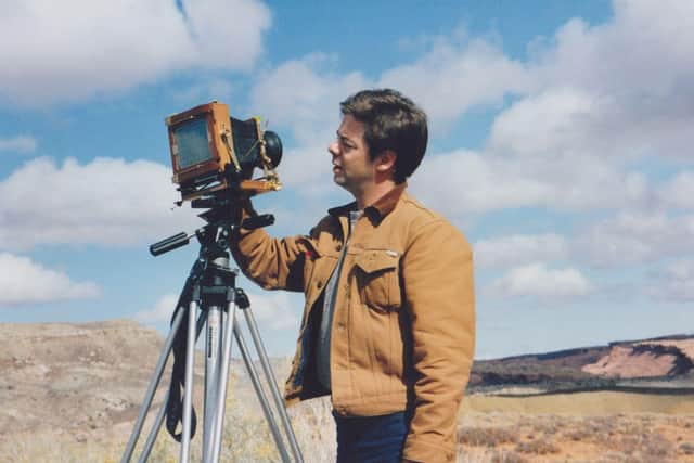 Harry Kerr with his 5" x 4" field camera, Arizona 1992.