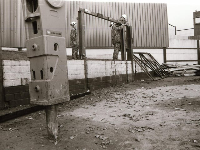 Rosemount British Army tower being dismantled and Coshquin checkpoint demolished in 1995.