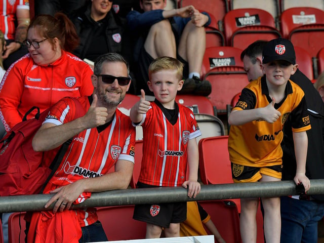 Derry City fans at the game against Sligo Rovers on Friday evening. Photo: George Sweeney. DER2327GS – 069