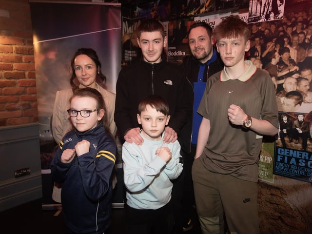 One of the many kickboxing families pictured at Monday's premier at the Nerve Centre, Derry.
