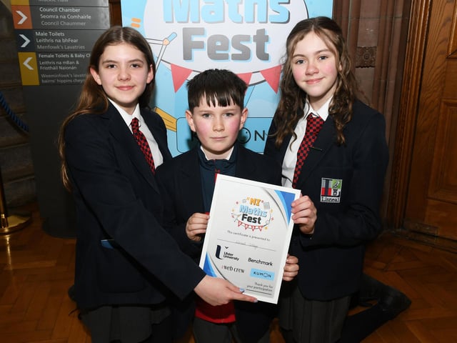 Lisneal College students pictured with their certificate at the Foyle Kumon NI Maths Fest in the Guildhall. : .
