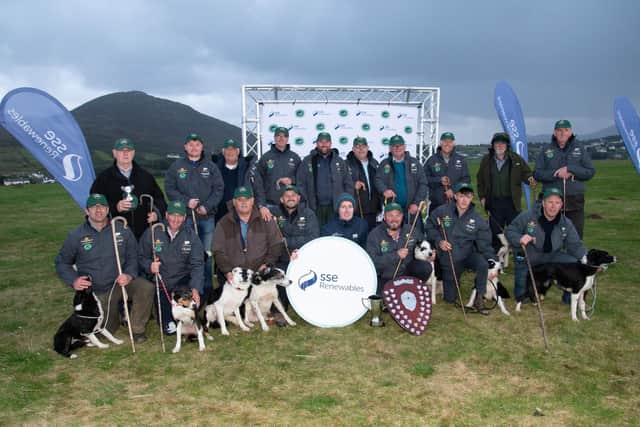 Team Ireland pictured alongside a representative from SSE Renewables at the SSE Irish National Sheep Dog Trials in Balllyliffen, Co. Donegal.  Photo Clive Wasson