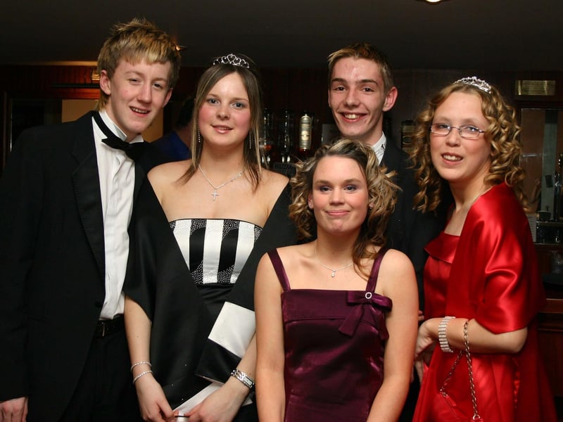 Kyle Nutt, Anona Dougherty, Jamie Hewitt, Leanne Knox, and Rachael Downey. : Pictured are students at the then recently opened Lisneal College in the Waterside as they gathered for their school formal back in March 2005.