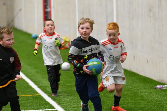 Children playing on the 3G pitch at Sean Dolans GAC’s new state-of-the-art indoor arena.   Photo: George Sweeney. DER2305GS – 104