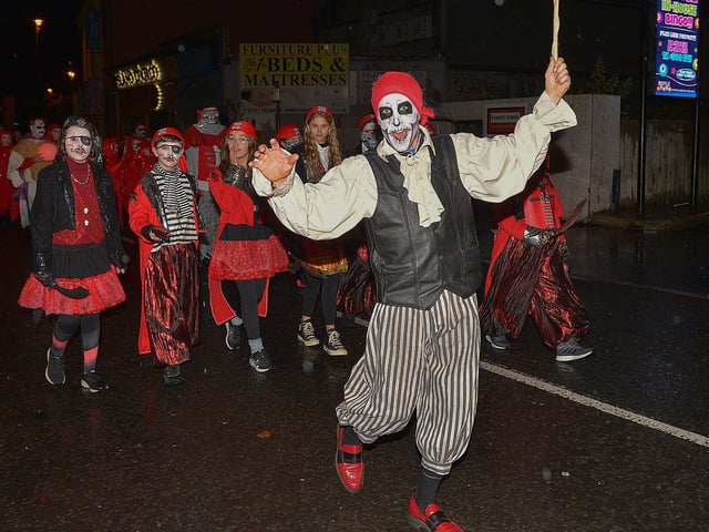 Colourful costumes at the Halloween carnival parade ‘On the Ninth Wave’ on Monday evening.  Photo: George Sweeney.  DER2244GS – 085