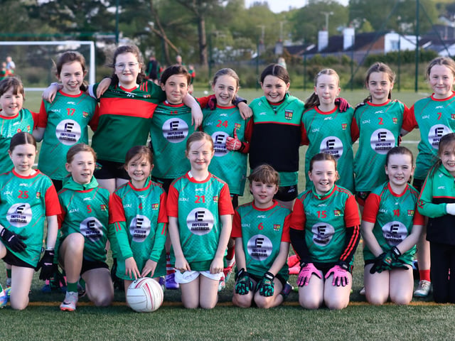 Slaughtmanus team n in the U9 Girls’ GAA blitz held at the Waterside Shared Village Centre on Friday night. (Photo - Tom Heaney, nwpresspics)