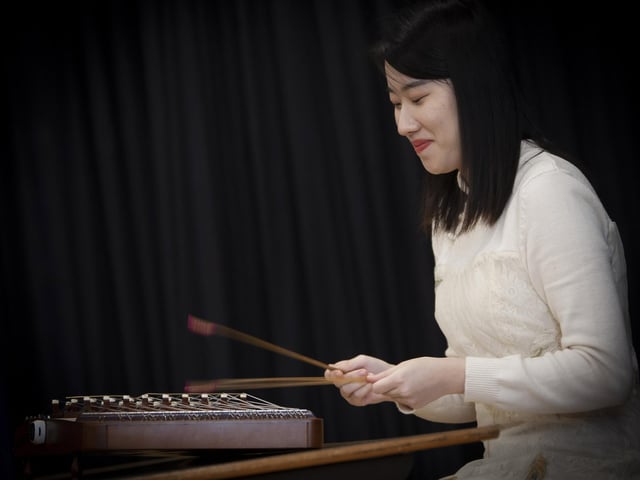 One of the traditional Chinese musicians performing at Steelstown PS last week.