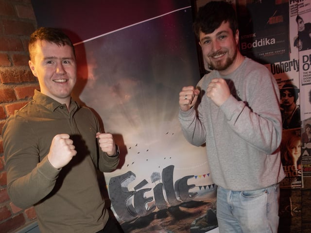 Film producer Ruairi Campbell, Feile, pictured with young kickboxer Conal McBrearty (left) at Monday's film premiere - 'Rath Mór Warriors - Release Your Inner Warrior'. (Photos: Jim McCafferty Photography)