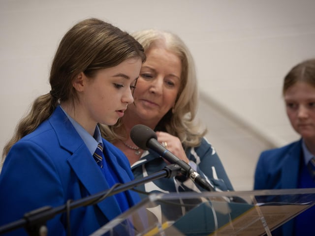 One of the Year 8 readers Georgia McMenamin pictured with Mrs Katrina Kealey, Senior Teacher at last week's Welcoming event.
