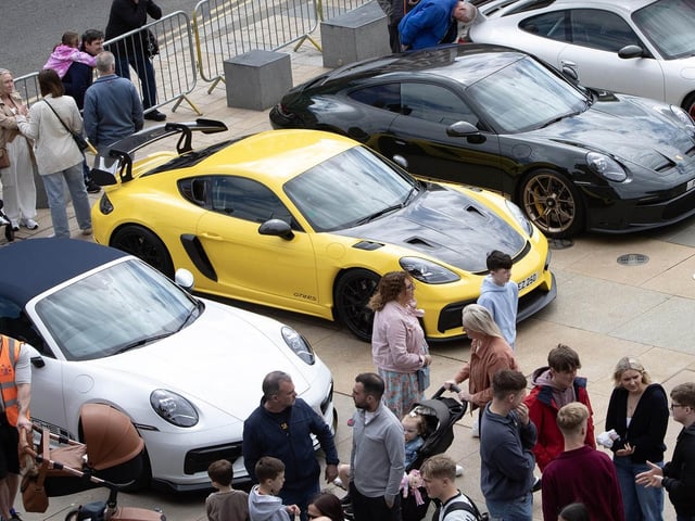 People enjoying the Supercar event in Guildhall Square on Saturday. The event was held to raise monies for the Mayor's Charities.