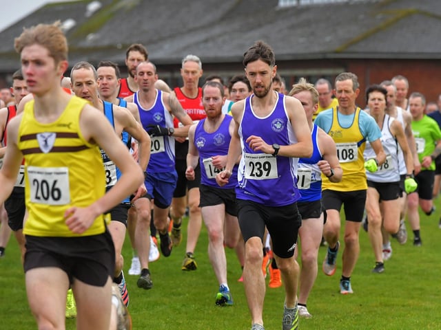 Competitors take part in the Spartans open cross country 6k race at Thornhill College on Saturday. Photo: George Sweeney