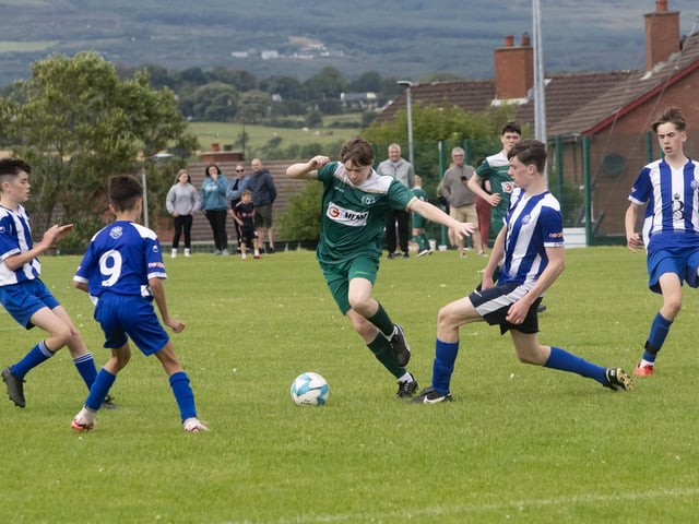 Action from Wednesday's u-15 Foyle Cup clash between Foyle Harps and Culmore FC in the O'Neills Foyle Cup at Leafair Park, Derry. (Photos: Jim McCafferty Photography)
