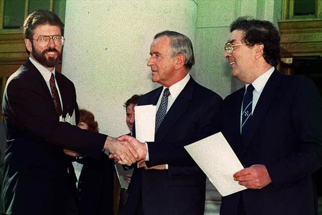 Gerry Adams, Albert Reynolds and John Hume.